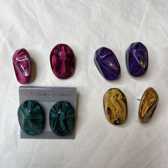 Vintage 80's Earrings Acrylic Pour Paint Stud Post 1"  Fashion Express Bundle - Picture 6 of 6